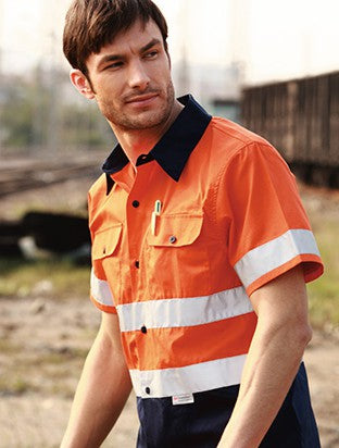 Unisex Adults Hi-Vis S/S Cotton Drill Shirt With Reflective Tape