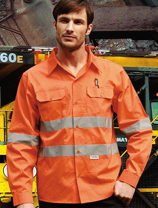 Unisex Adults Hi-Vis L/S Cotton Drill Shirt With Reflective Tape