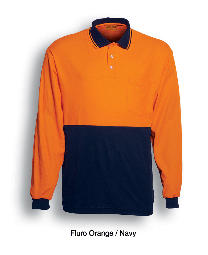 Unisex Adults Hi-Vis Polyface / Cotton Back Polo - L/S