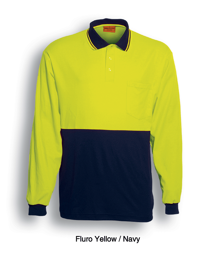Unisex Adults Hi-Vis Polyface / Cotton Back Polo - L/S