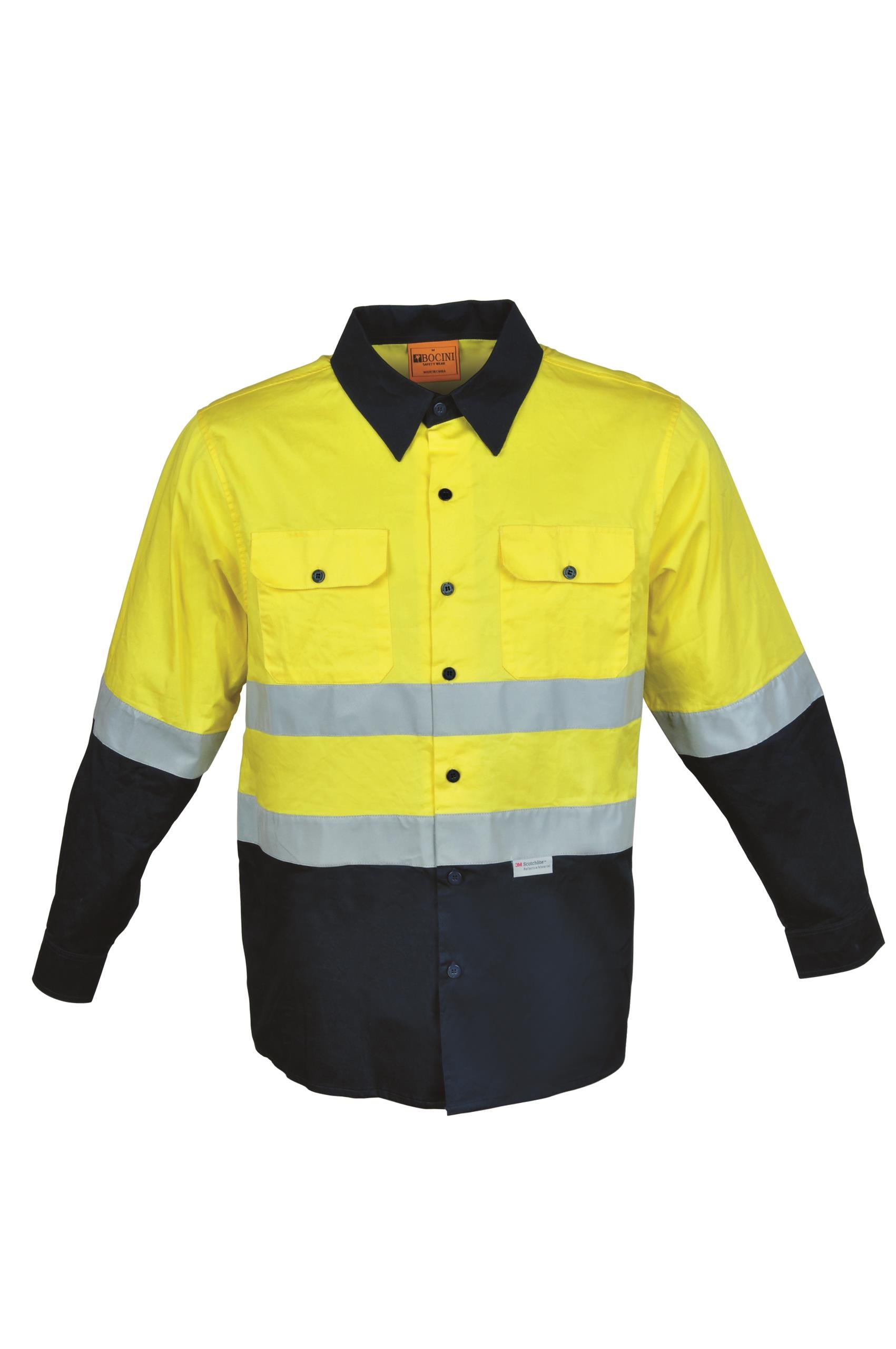 Unisex Adults Hi-Vis L/S Cotton Drill Shirt With Reflective Tape