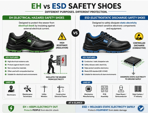 EH vs ESD Safety Shoes: Understanding the Difference and Choosing the Right Protection - Kaya Workwear
