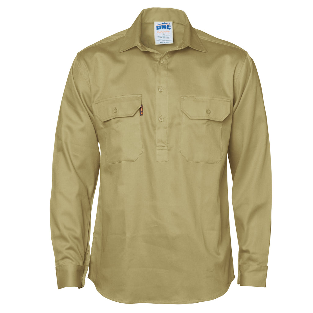 Close Front Cotton Drill Shirt - Long Sleeve | 3204