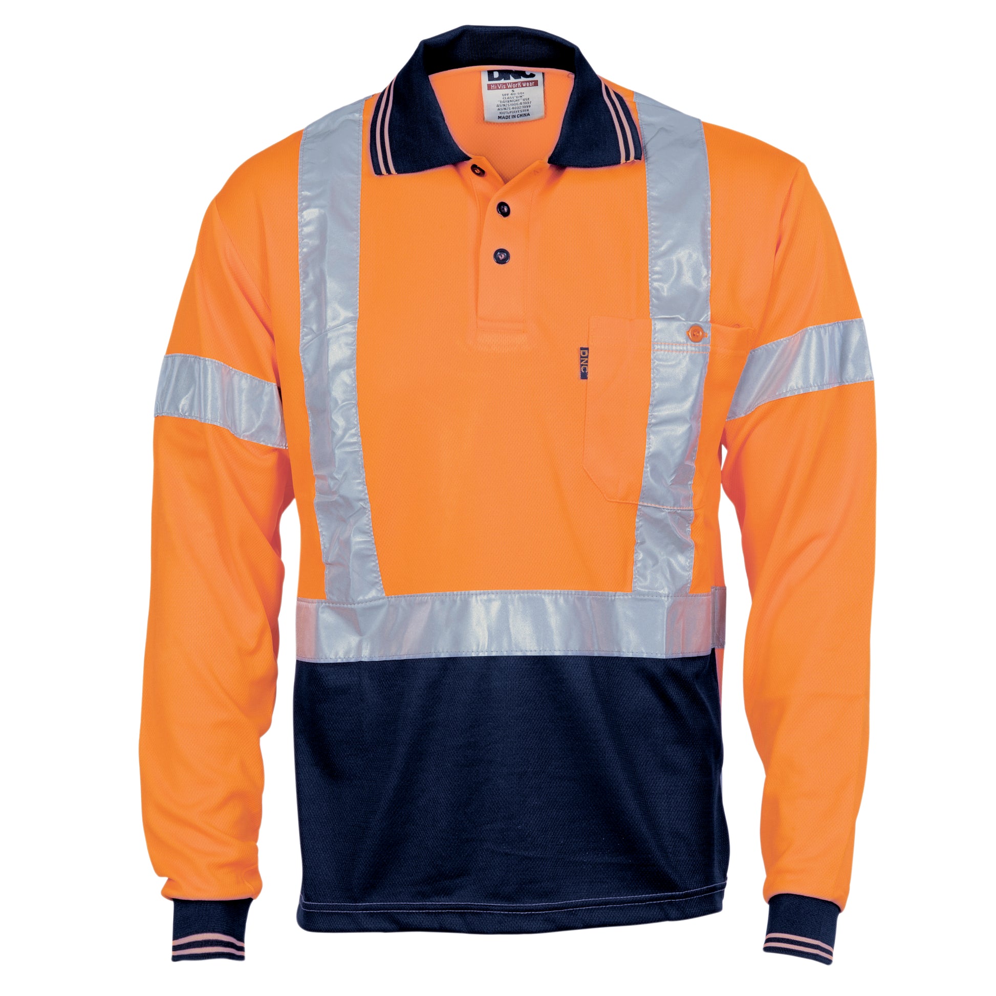 Hi-Vis D/N Cool Breathe Polo Shirt With Cross Back R/Tape - Long Sleeve | 3714