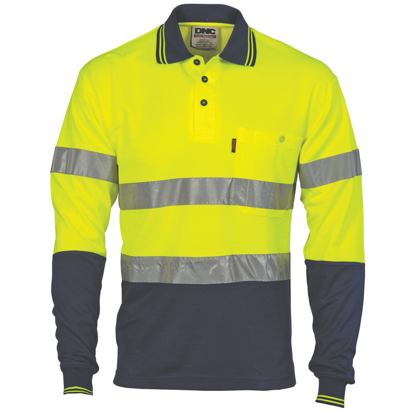 Hi Vis Two Tone Cotton Back Polos With Generic R.Tape - L/S | 3718