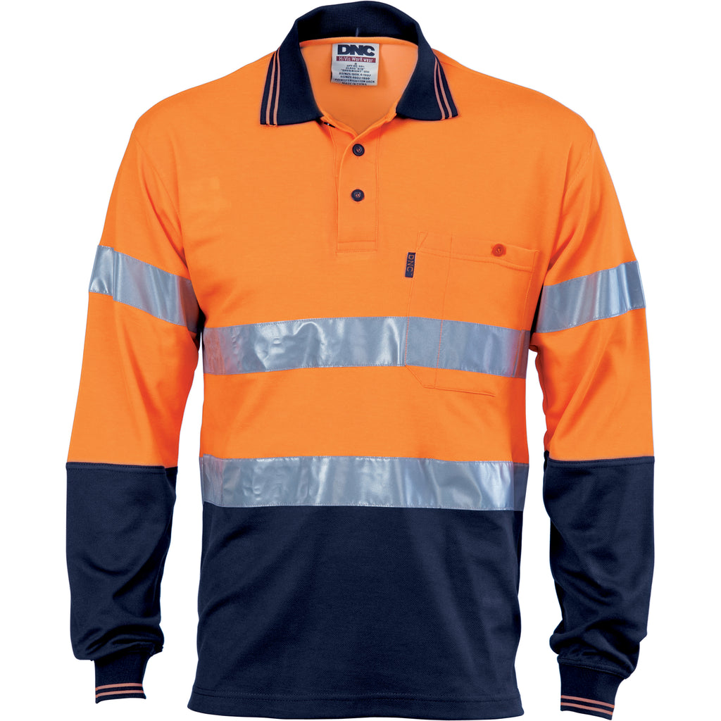 Hi Vis Two Tone Cotton Back Polos With Generic R.Tape - L/S | 3718