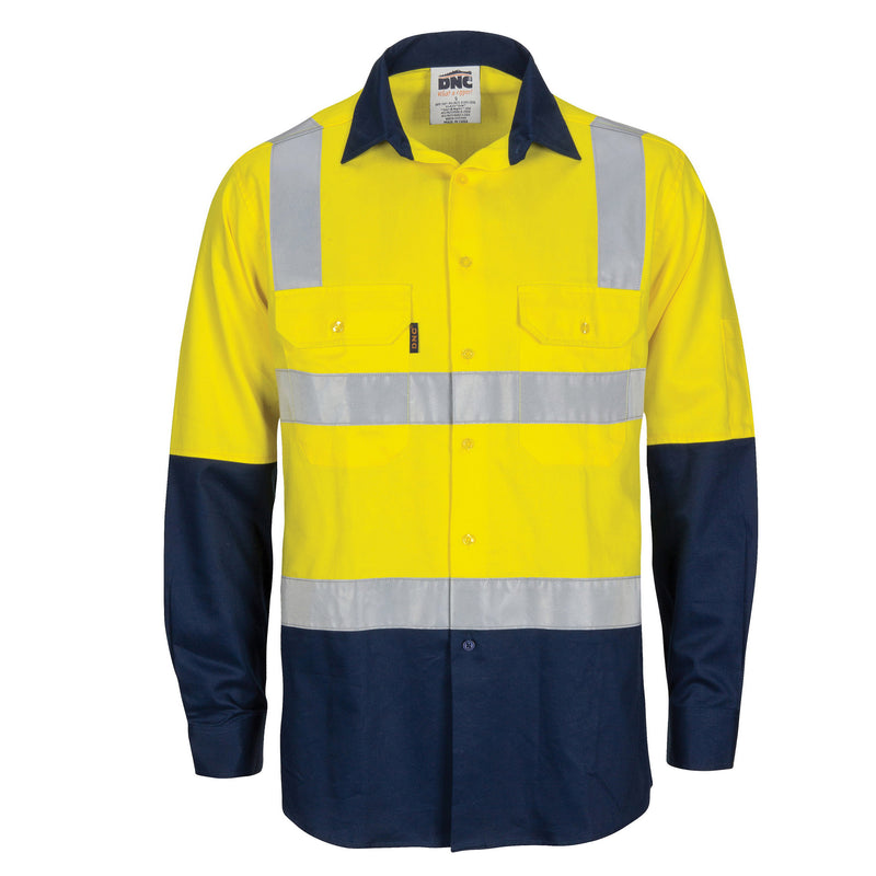 Hi-Vis Two Tone Cool-Breeze Cotton Shirt With Hoop & Shoulder CSR Reflective Tape - Long Sleeve | 3747