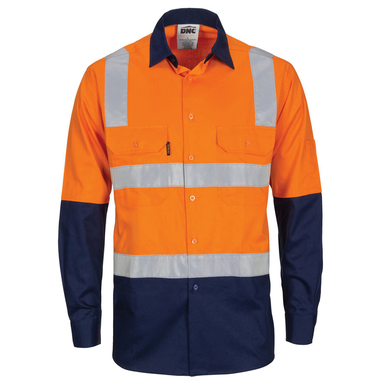 Hi-Vis Two Tone Cool-Breeze Cotton Shirt With Hoop & Shoulder CSR Reflective Tape - Long Sleeve | 3747
