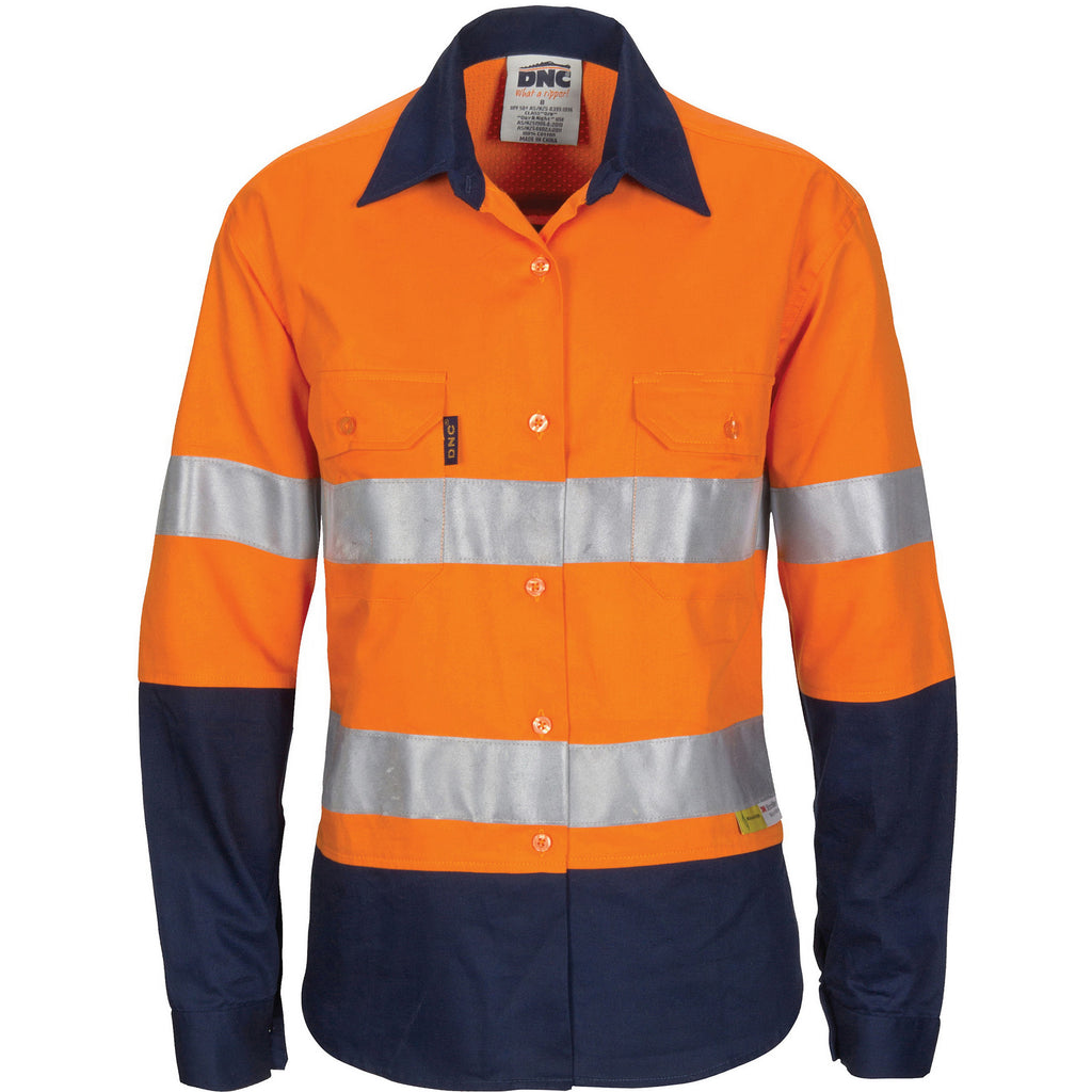 Ladies Hi-Vis 3 Way Cool-Breeze Cotton Shirt With Gusset Sleeve, 3M R/Tape - Long Sleeve | 3749