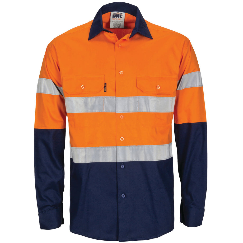 Hi-Vis R/W Cool-Breeze T2 Vertical Vented Cotton Shirt With Gusset Sleeves, Generic R/Tape - Long Sle | 3782
