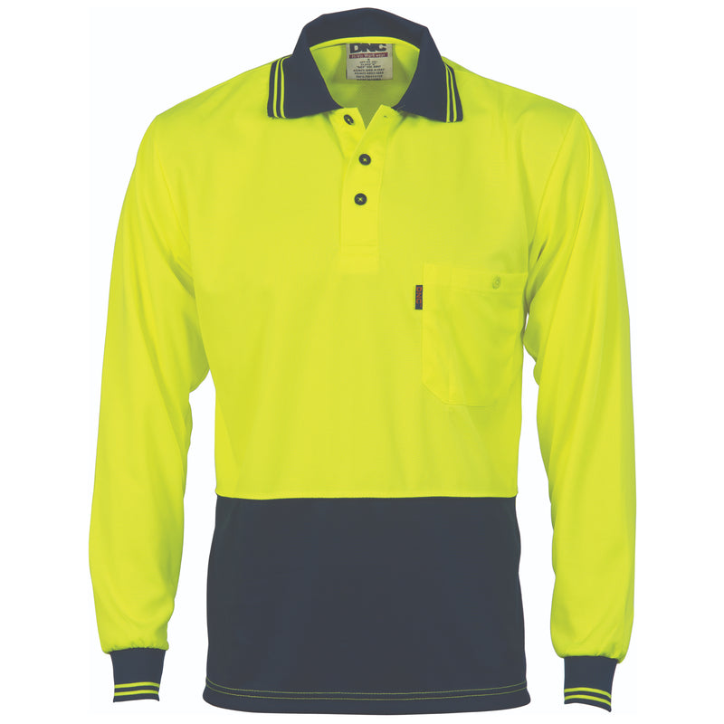 Hi-Vis Two Tone Cool Breathe Polo Shirt, Long Sleeve | 3813