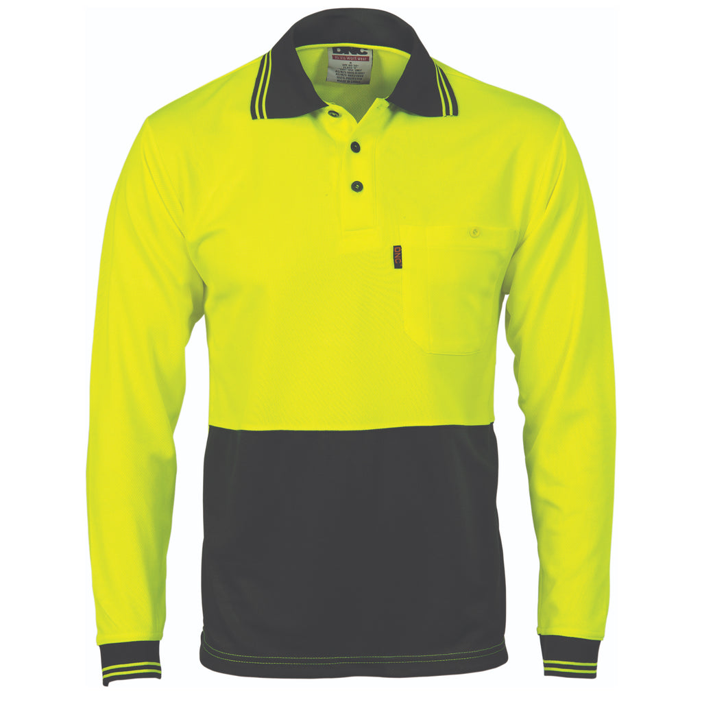 Hi-Vis Two Tone Cool Breathe Polo Shirt, Long Sleeve | 3813