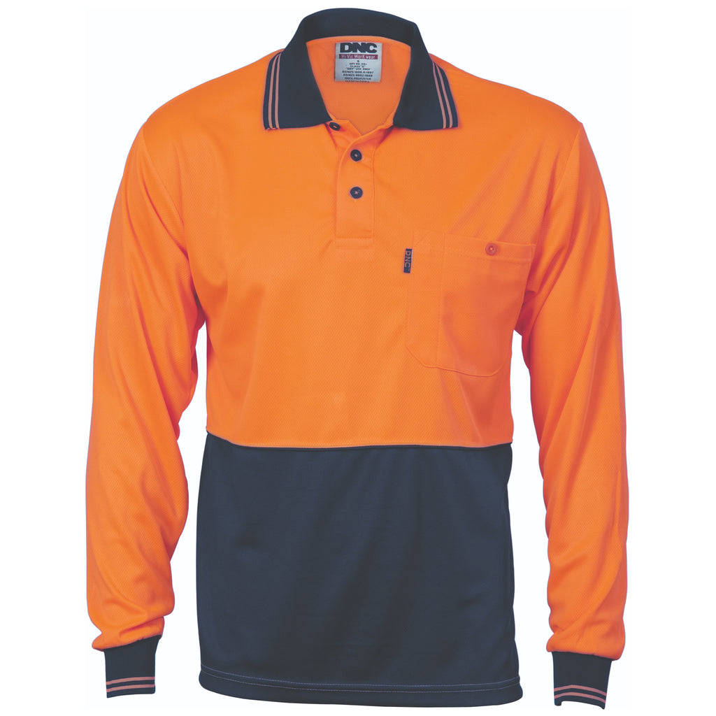 Hi-Vis Two Tone Cool Breathe Polo Shirt, Long Sleeve | 3813