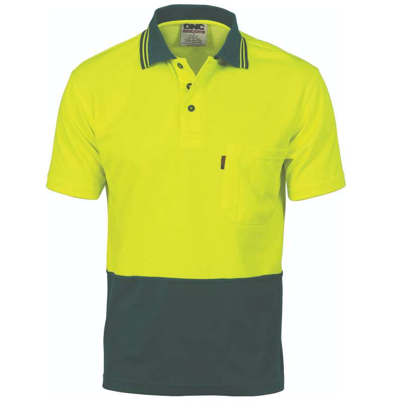 Cotton Back Hi-Vis Two Tone Fluoro Polo - Short Sleeve | 3814