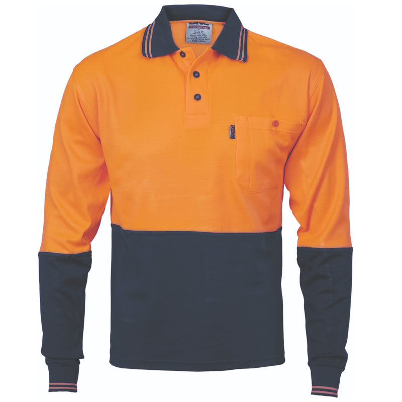Cotton Back Hi-Vis Two Tone Fluoro Polo - Long Sleeve | 3816