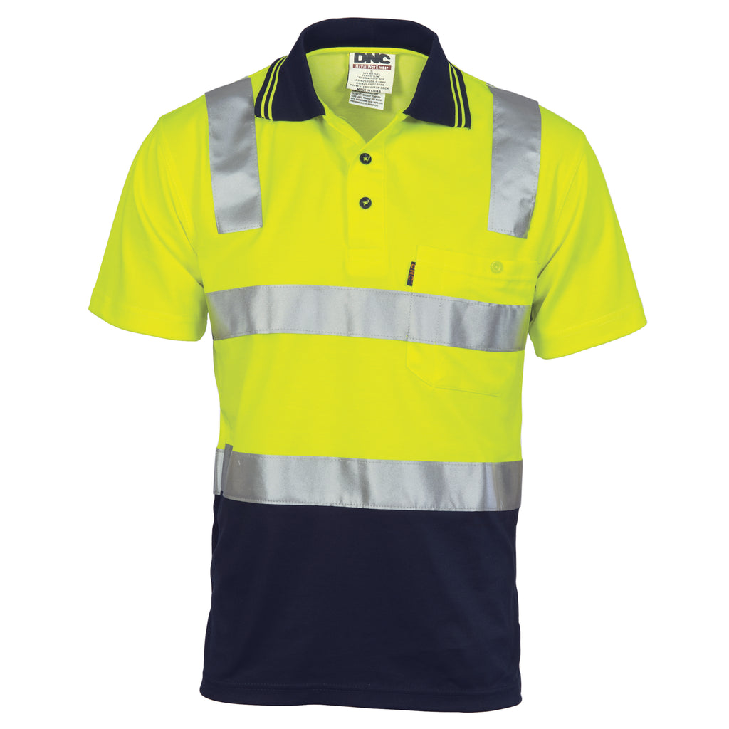 Cotton Back Hi-Vis Two Tone Polo Shirt With CSR R/ Tape - Short Sleeve | 3817