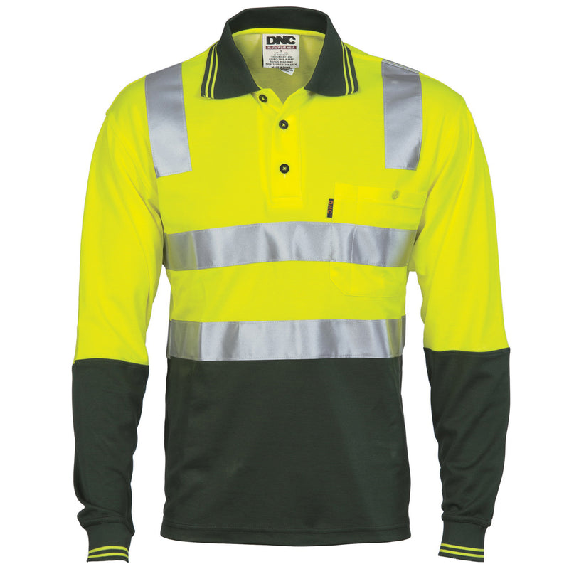 Cotton Back Hi-Vis Two Tone Polo Shirt With CSR R/ Tape - L/S | 3818