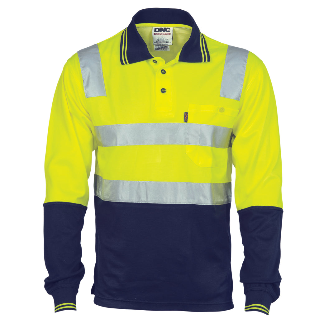 Cotton Back Hi-Vis Two Tone Polo Shirt With CSR R/ Tape - L/S | 3818