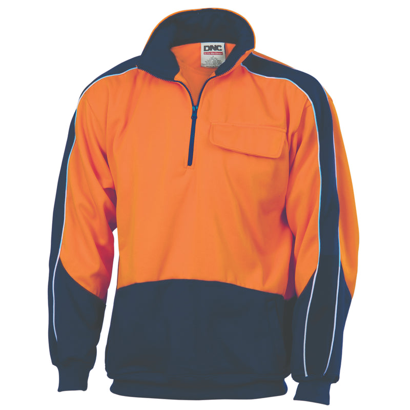 Hi-Vis 2 Tone 1/2 Zip Hi-Neck Panel Fleecy Windcheater | 3823