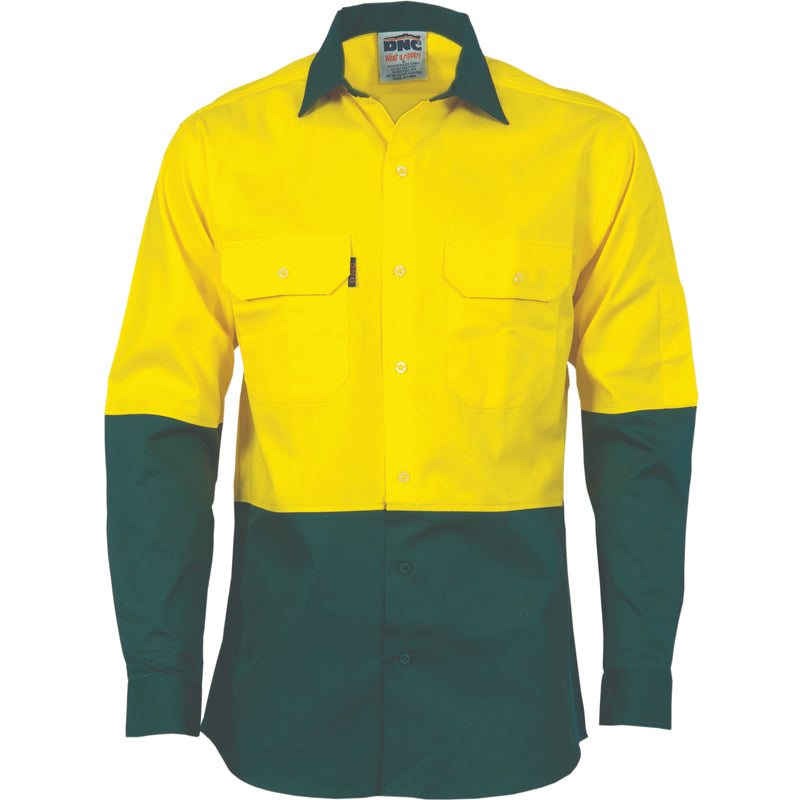 Hi-Vis Two Tone Cotton Drill Shirt - Long Sleeve | 3832