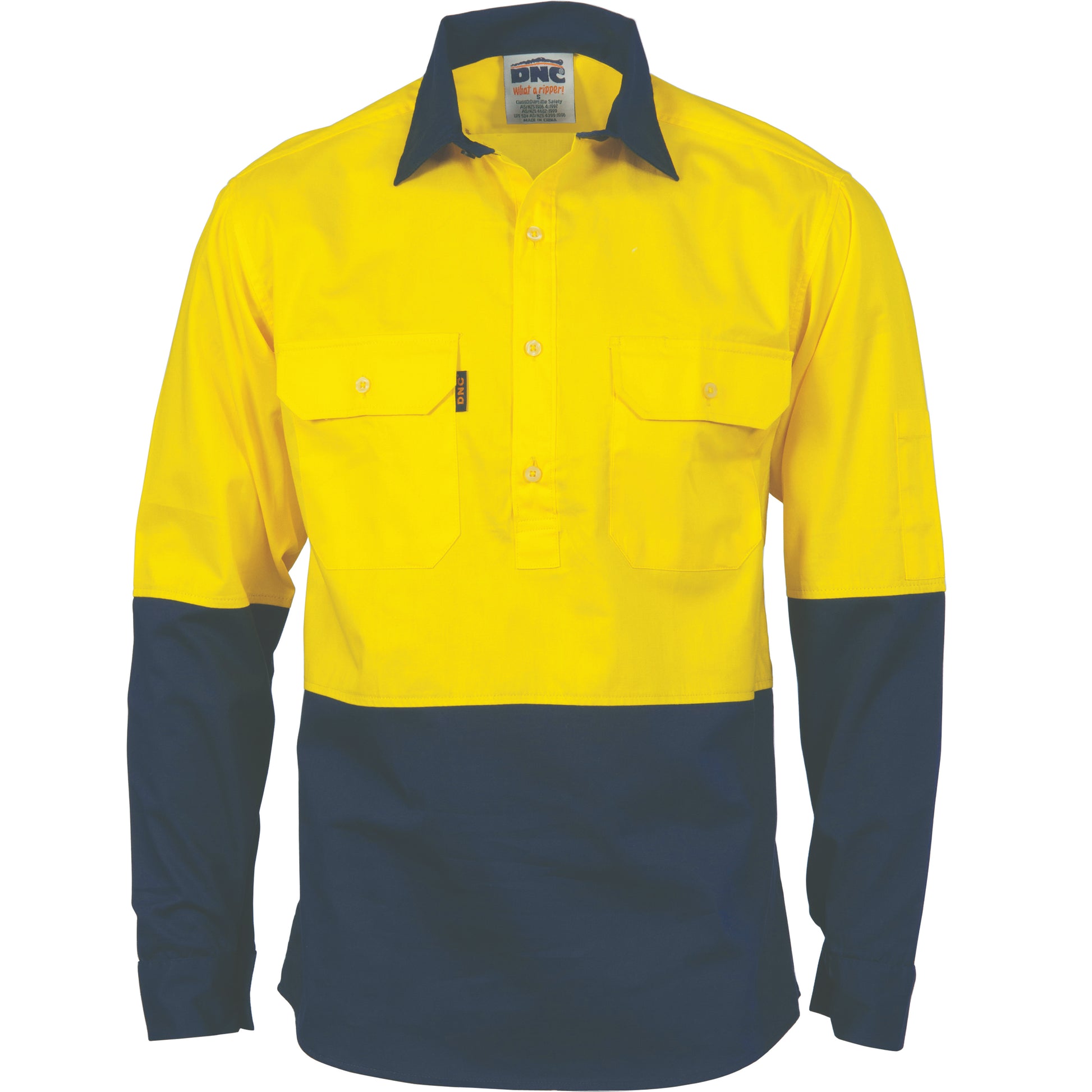 Hi-Vis Two Tone Close Front Cotton Drill Shirt - Long Sleeve Guss Et Sleeve | 3834