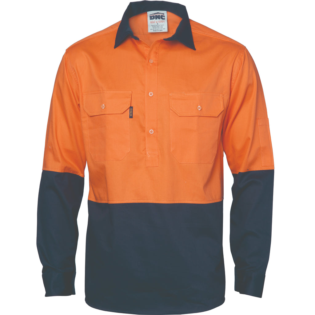 Hi-Vis Two Tone Close Front Cotton Drill Shirt - Long Sleeve Guss Et Sleeve | 3834