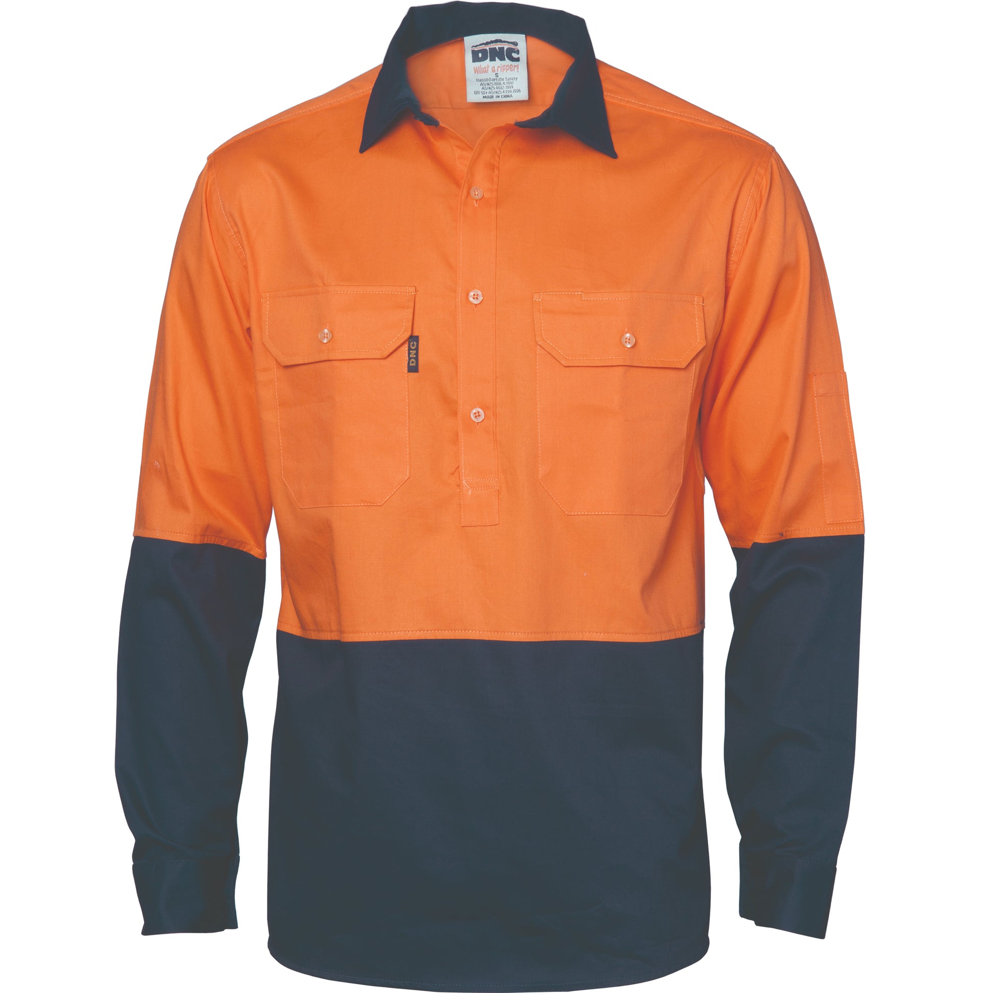 Hi-Vis Two Tone Close Front Cotton Drill Shirt - Long Sleeve Guss Et Sleeve | 3834