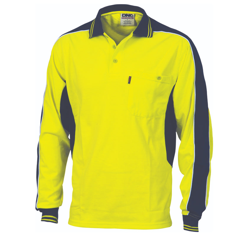 Poly/Cotton Contrast Panel Polo - Long Sleeve | 3896