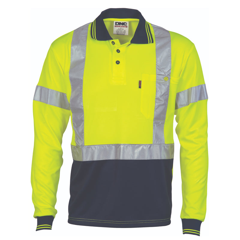Hi-Vis D/N Cool-Breathe Polo Shirt With Cross Back R/Tape - Long Sleeve | 3914