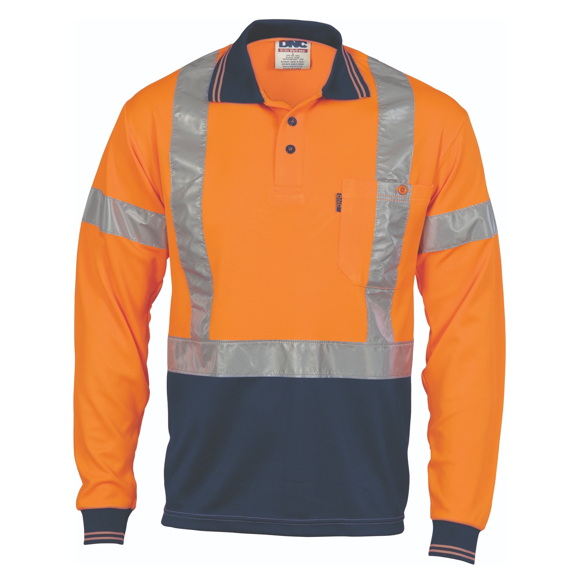 Hi-Vis D/N Cool-Breathe Polo Shirt With Cross Back R/Tape - Long Sleeve | 3914