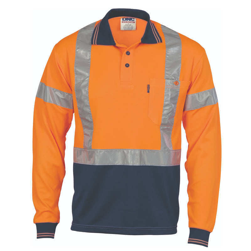 Hi-Vis D/N Cool-Breathe Polo Shirt With Cross Back R/Tape - Long Sleeve | 3914