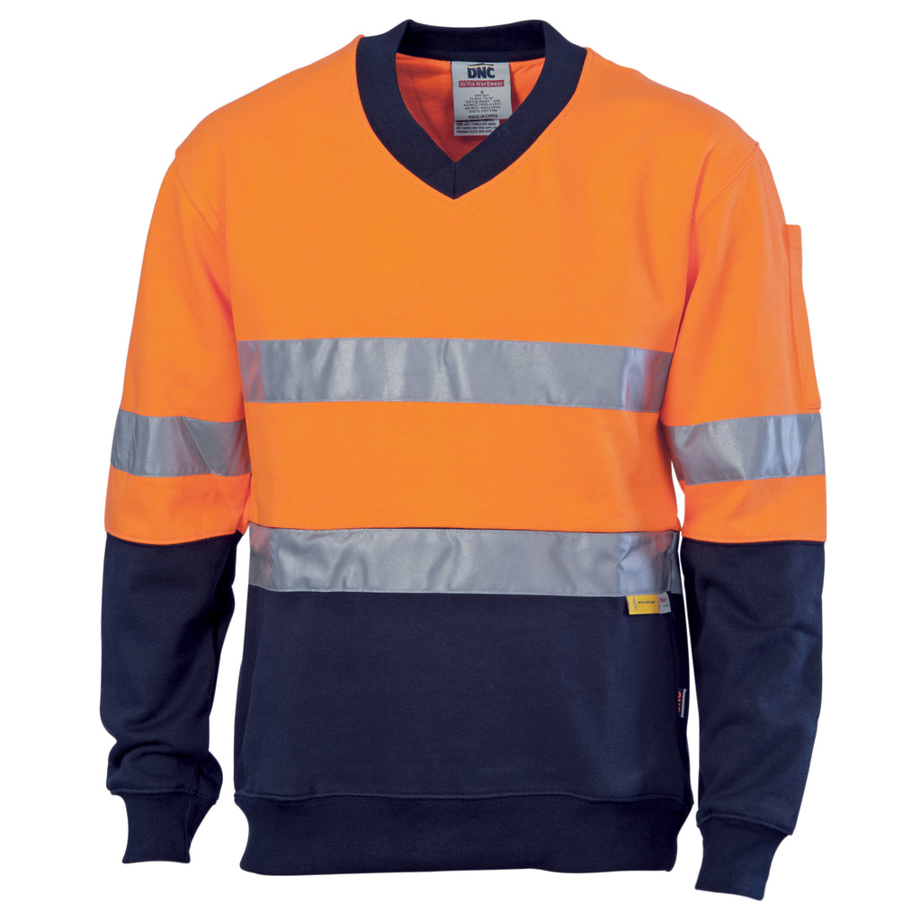 Hi-Vis Two Tone Cotton Fleecy Sweat
Shirt V-Neck With 3M R/Tape | 3924