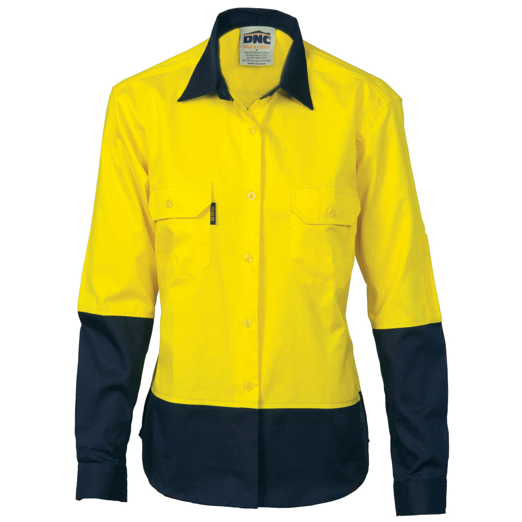 Ladies Hi-Vis Two Tone Cott On
Drill Shirt - Long Sleeve | 3932