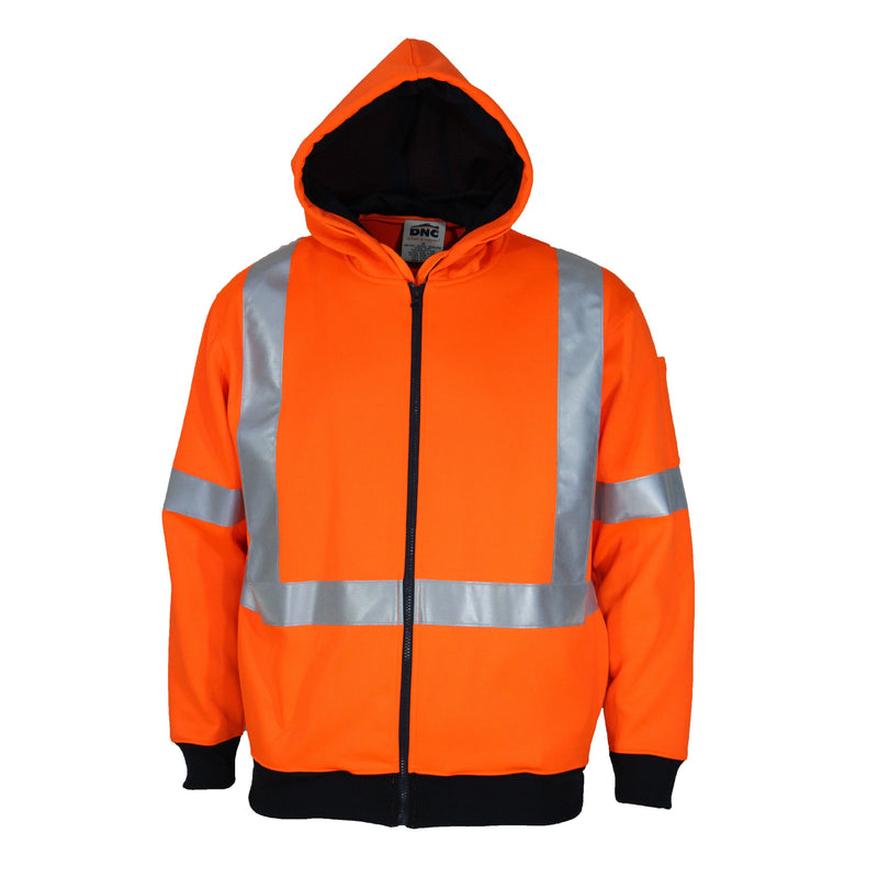 Hi-Vis Full Zip 'X'ù Back Fleecy Hoodie | 3935