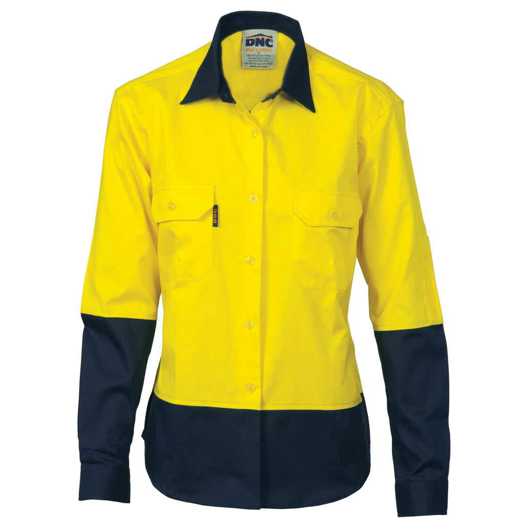 Ladies Hi-Vis 2 Tone Cool-Breeze Cott On Shirt - Long Sleeve | 3940