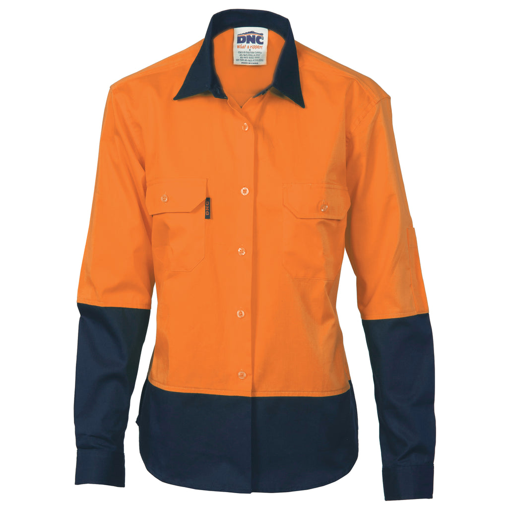 Ladies Hi-Vis 2 Tone Cool-Breeze Cott On Shirt - Long Sleeve | 3940