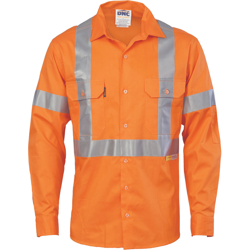 Hi-Vis Cool-Breeze Cross Back Cotton Shirt With 3M R/Tape - Long Sleeve | 3946