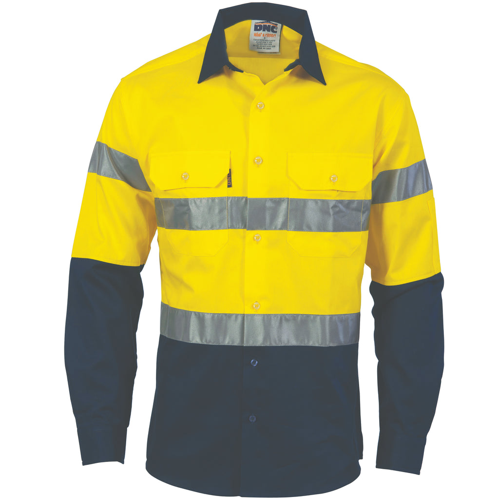 Hi-Vis D/N 2 Tone Drill Shirt With Generic R/Tape -
Long Sleeve | 3982