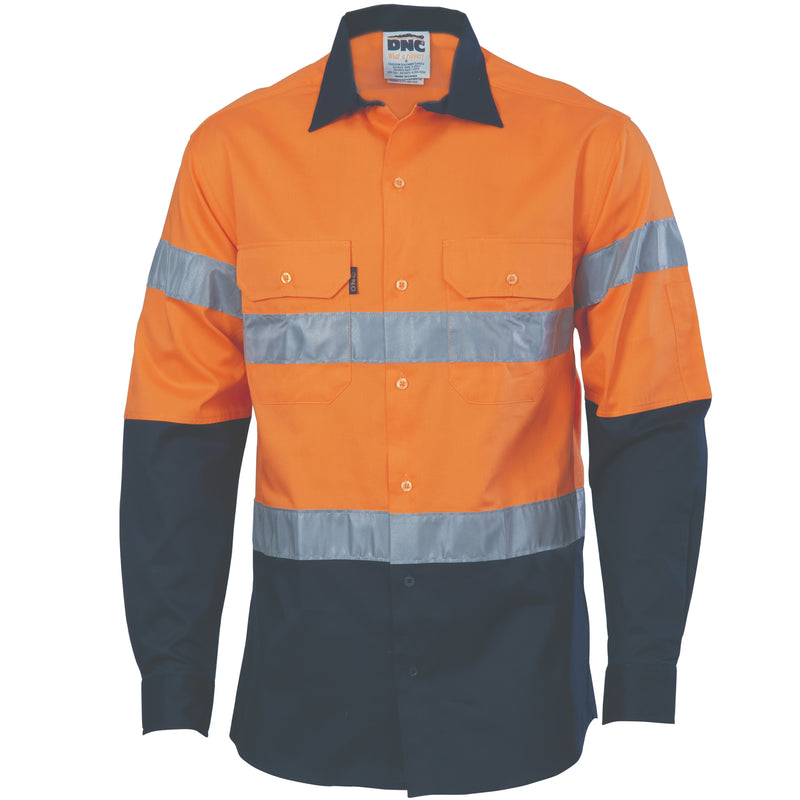 Hi-Vis D/N 2 Tone Drill Shirt With Generic R/Tape -
Long Sleeve | 3982