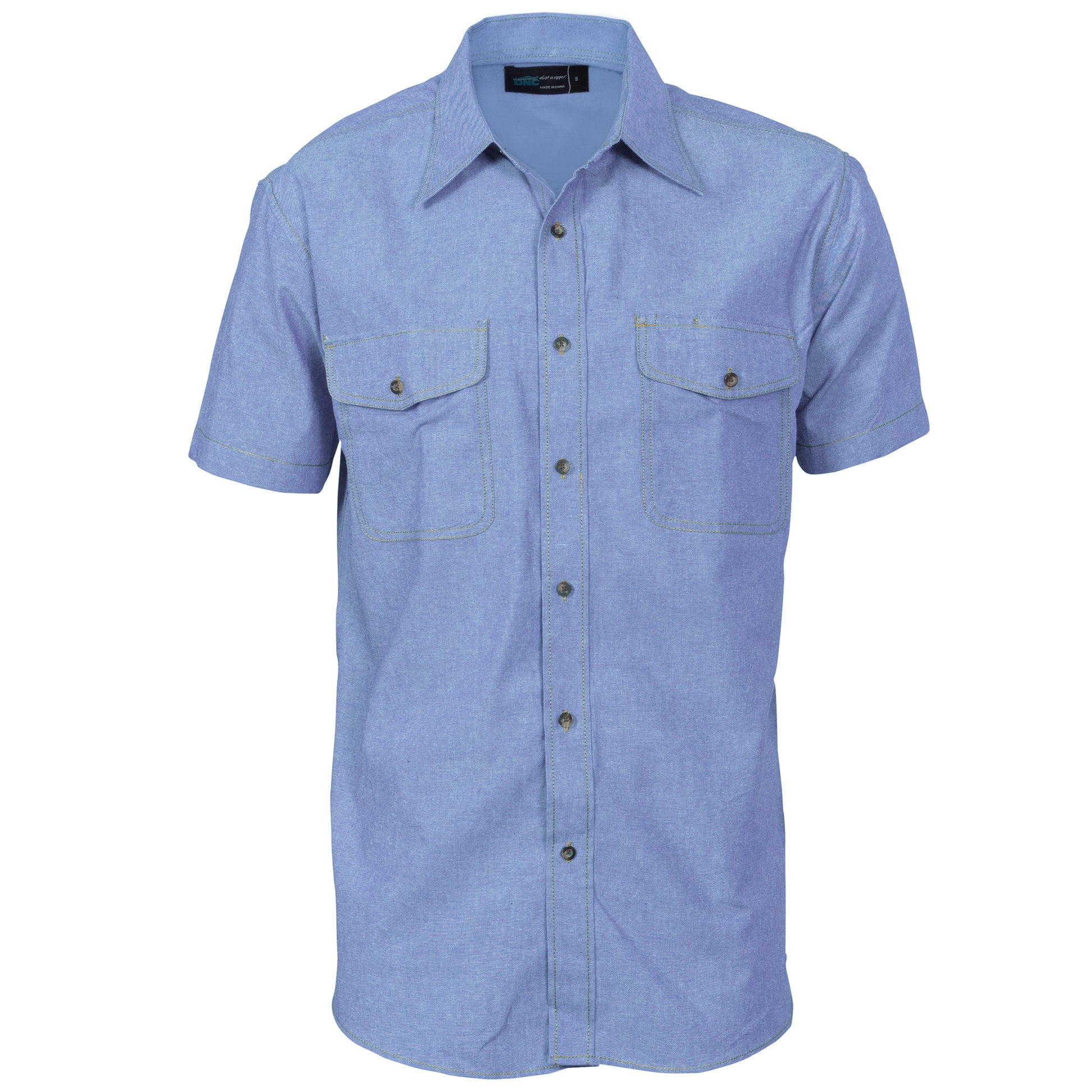 Mens Twin Flap Pocket Cotton Chambray - Short Sleeve | 4103
