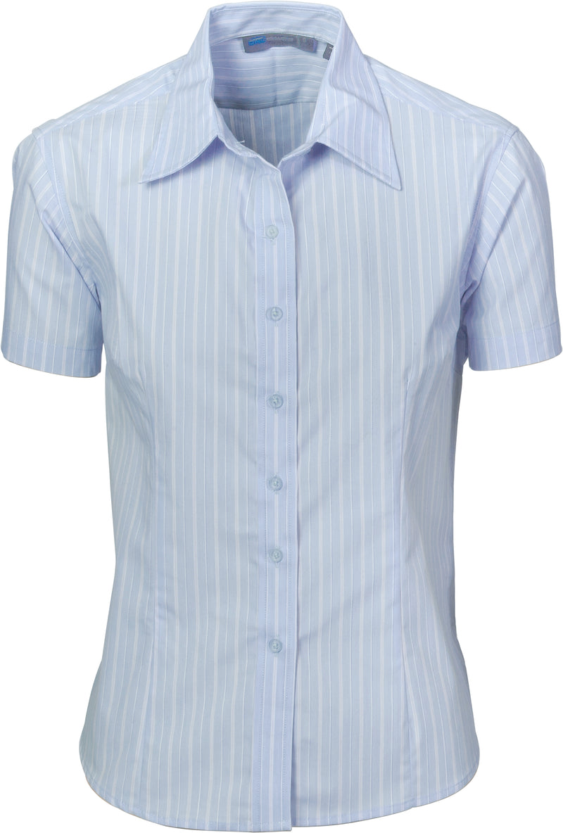 Ladies Stretch Yarn Dyed Contrast Stripe Shirts -Short Sleeve | 4233