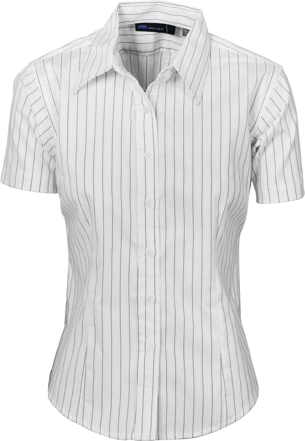 Ladies Stretch Yarn Dyed Contrast Stripe Shirts -Short Sleeve | 4233