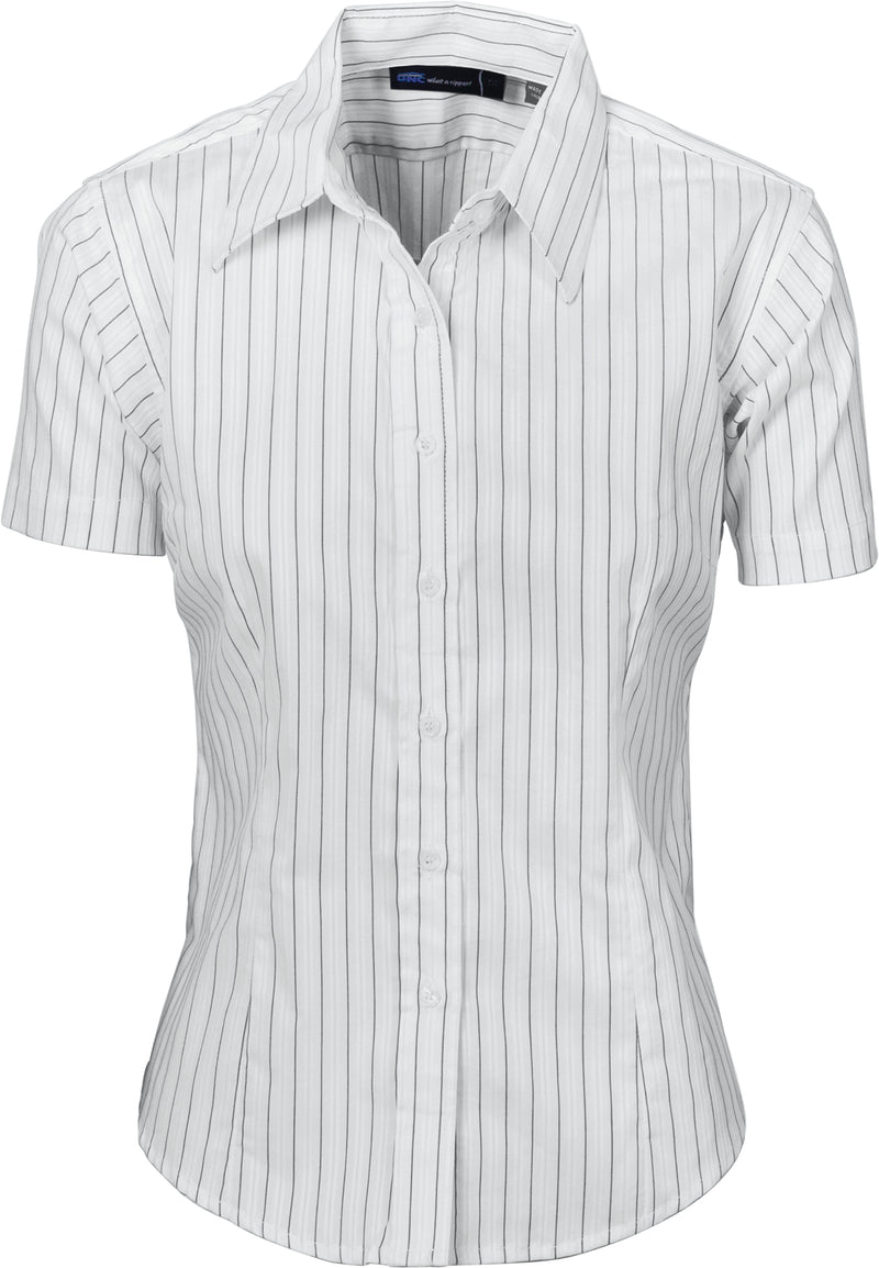 Ladies Stretch Yarn Dyed Contrast Stripe Shirts -Short Sleeve | 4233
