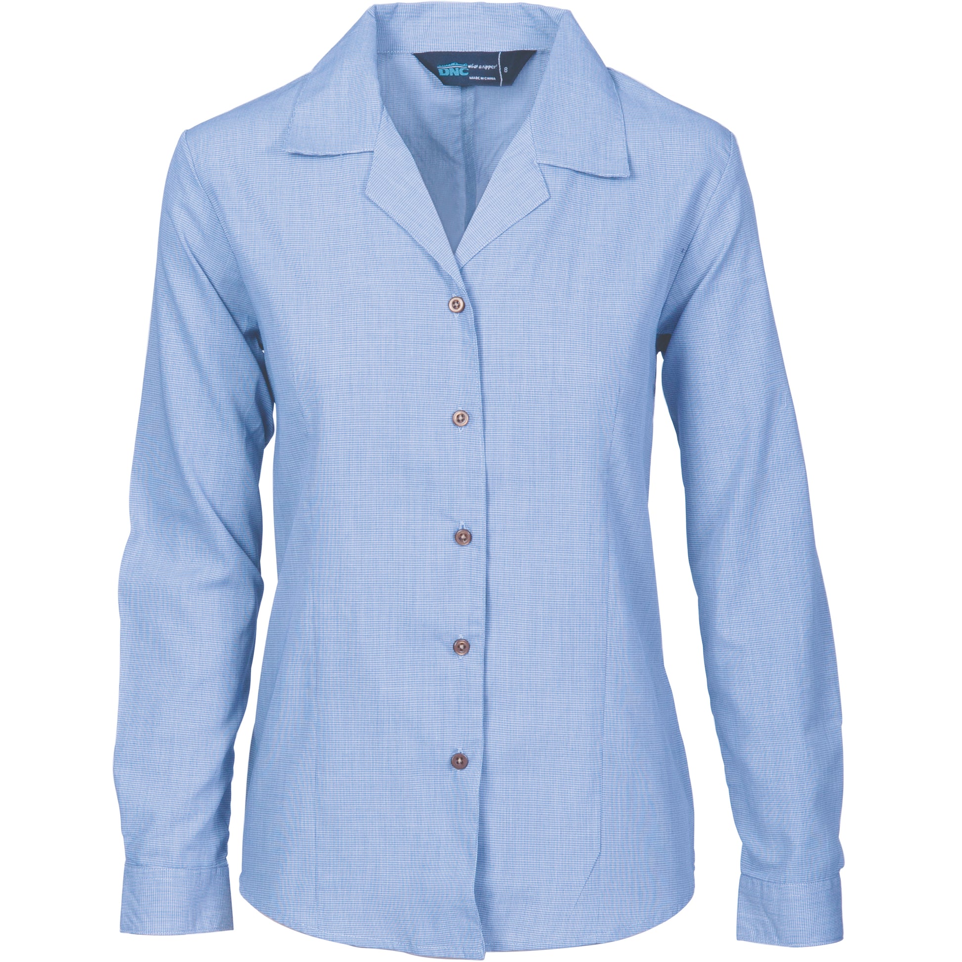 Ladies Revere Collar Mini (Check) Houndstooth B.Shirt - Long Sleeve | 4256