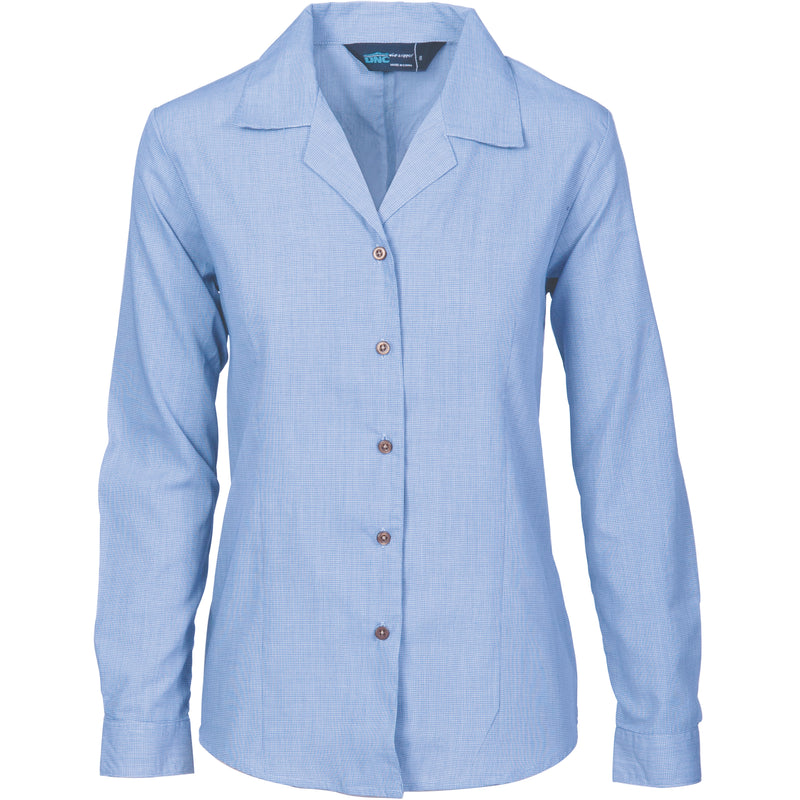 Ladies Revere Collar Mini (Check) Houndstooth B.Shirt - Long Sleeve | 4256