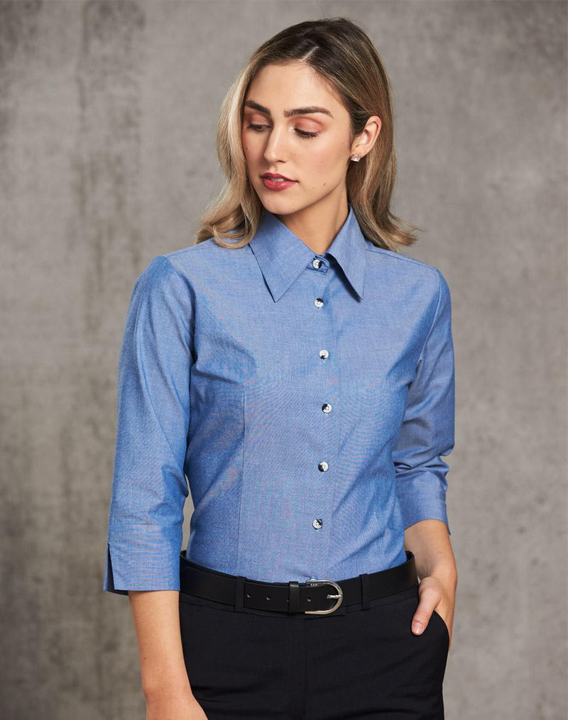 Ladies' wrinkle free chambray shirt 3/4 sleeve | BS04