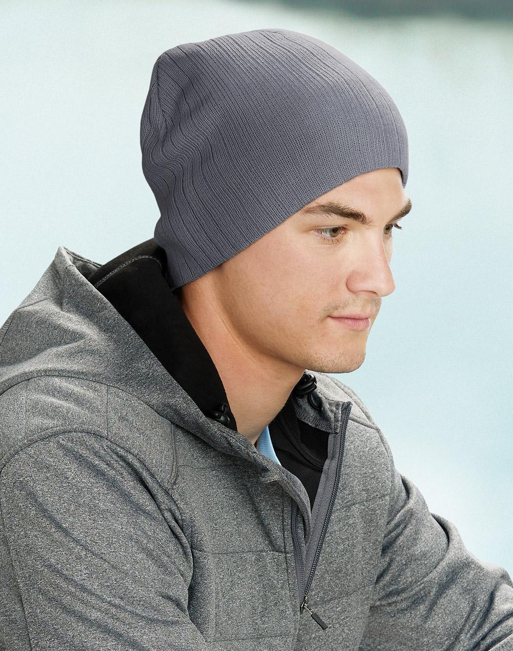 Acrylic knit beanie with cable row feature | CH62