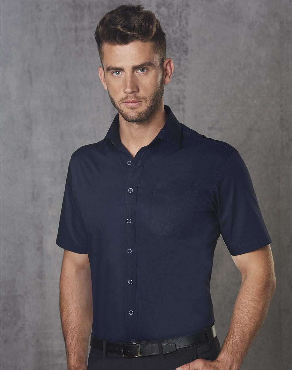 Men's Dobby Striped Taped S/S Shirt | M7110S