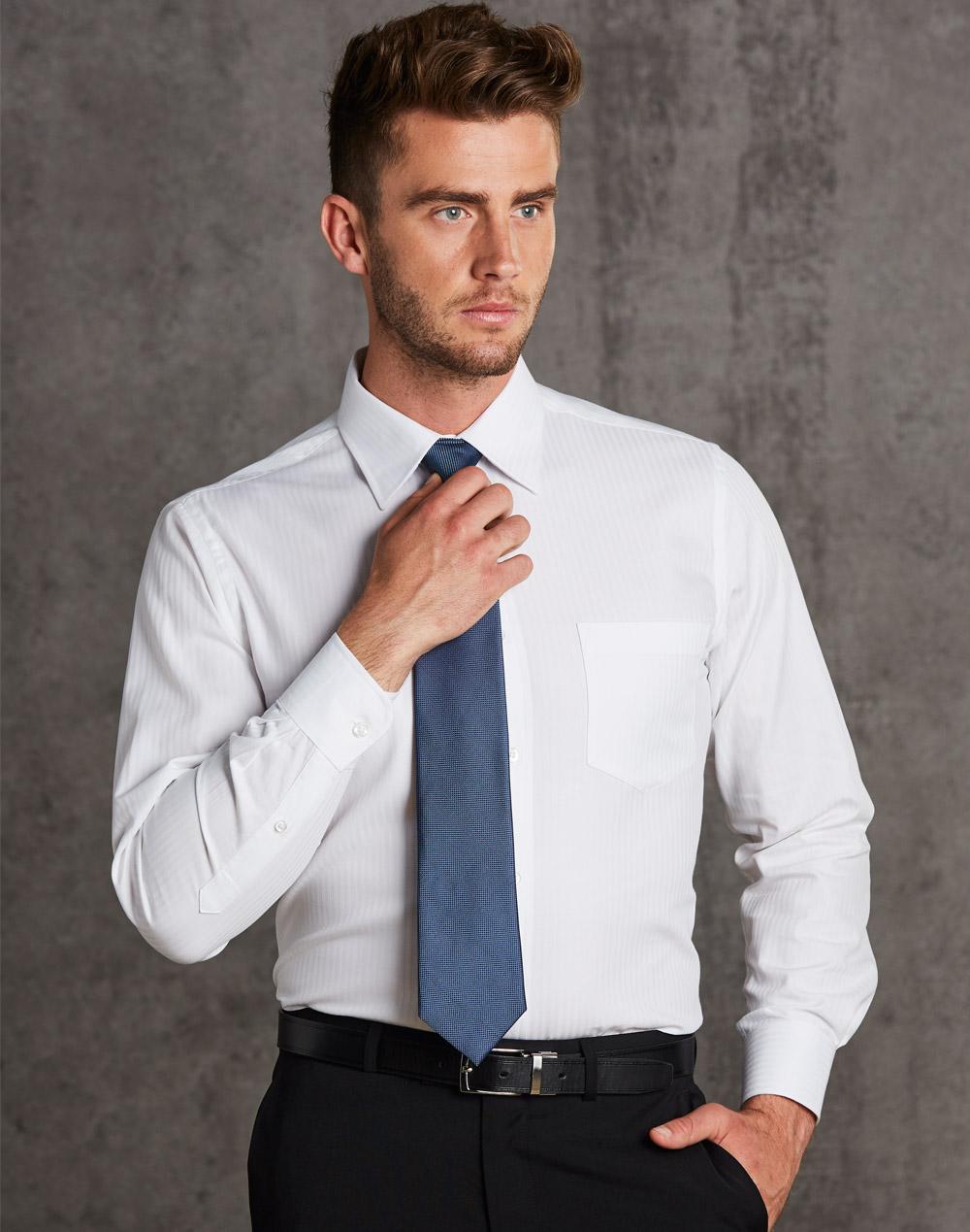 Men's Mini Herringbone Long Sleeve Shirt | M7112