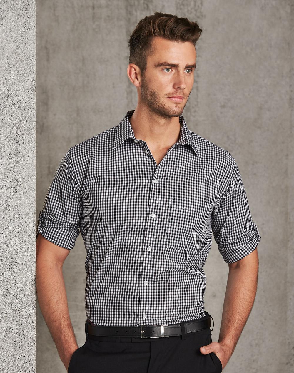 Men's Gingham Check Roll-up L/S Shirt | M7300L